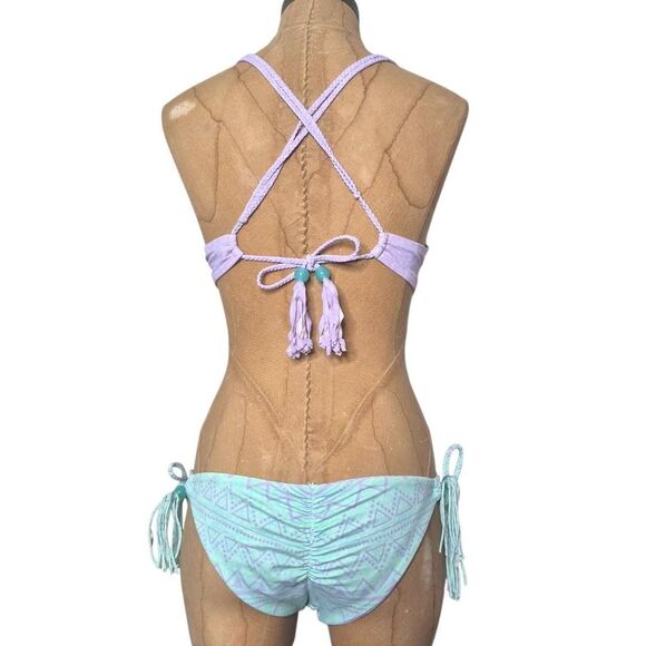 Victoria's Secret Blue Purple Pushup Bikini Adjustable Straps Tie Bottoms 34B - Picture 2 of 3